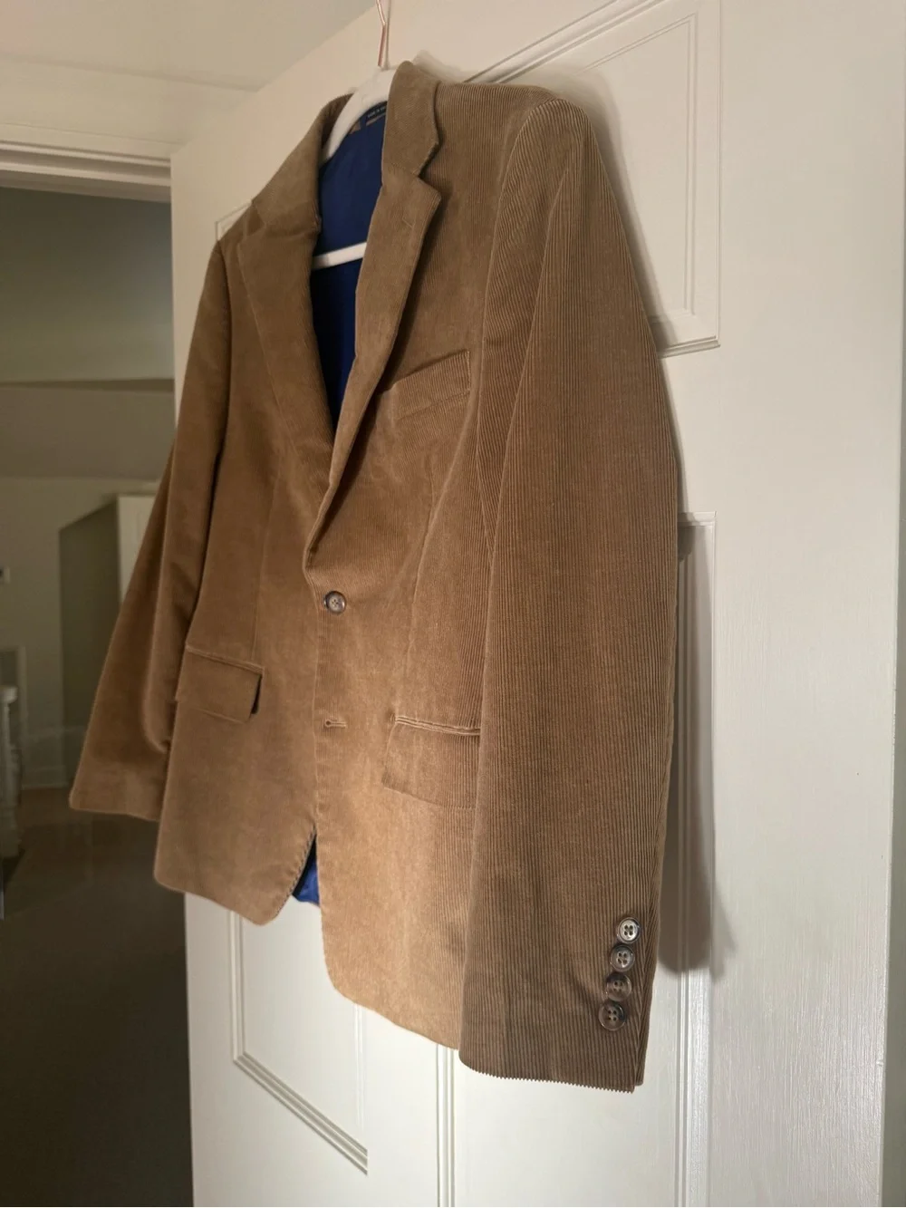 Men’s Regular Fit Corduroy Notch-Lapel Blazer in Camel, 36s